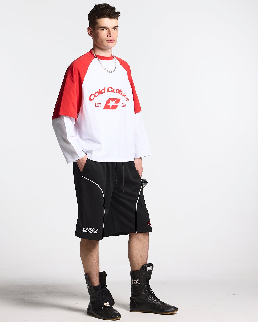 BASEBALL DOUBLE SLEEVE TEE WHITE/RED - COLD CULTURE