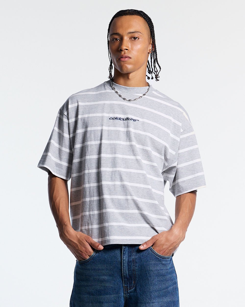 BAY STRIPE TEE GREY - Cold Culture