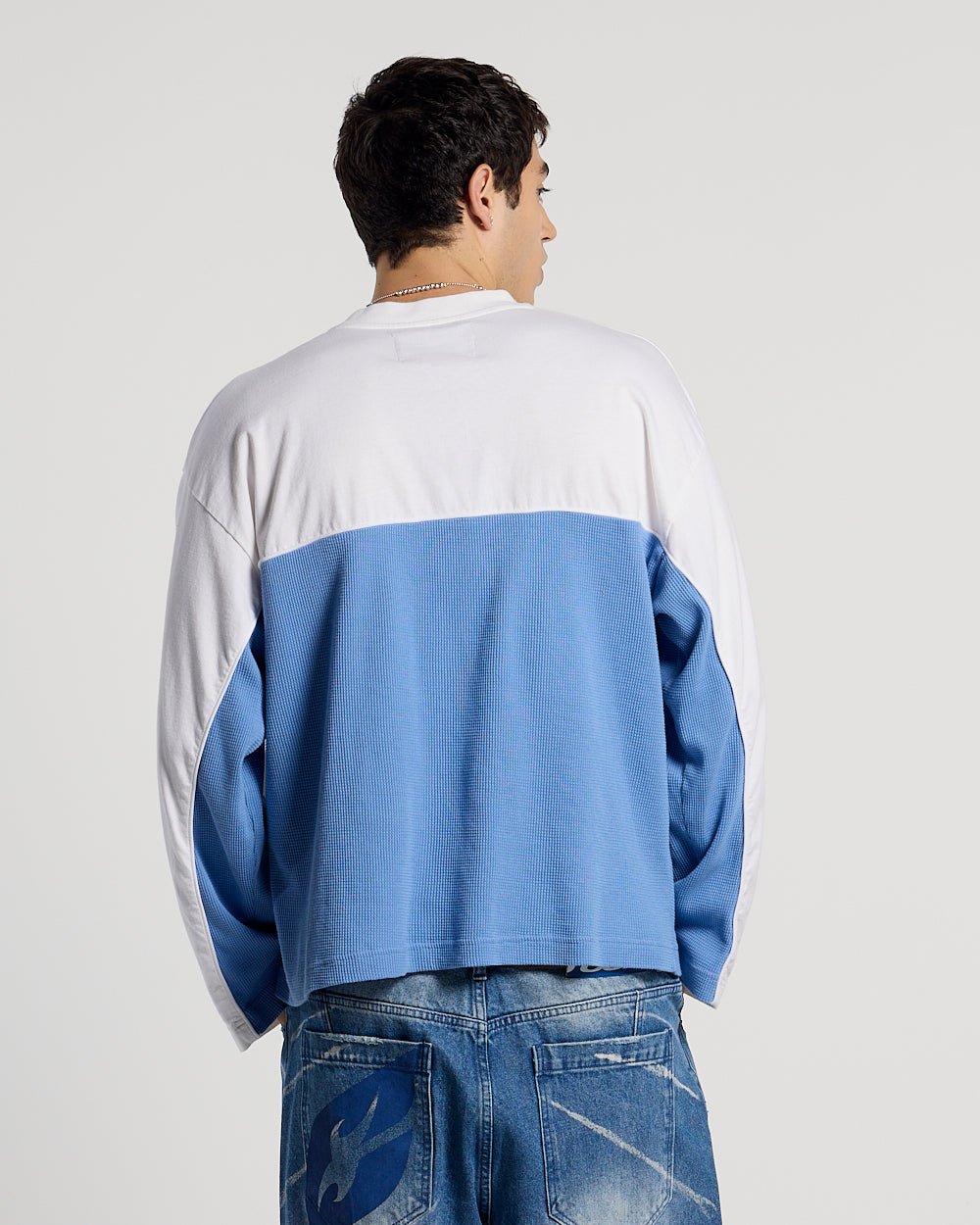 BICOLOR WAFFLE LONGSLEEVE BLUE & WHITE - Cold Culture