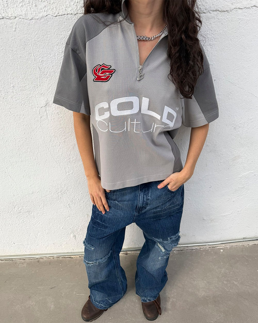 BIKER POLO LIGHT GREY - Cold Culture