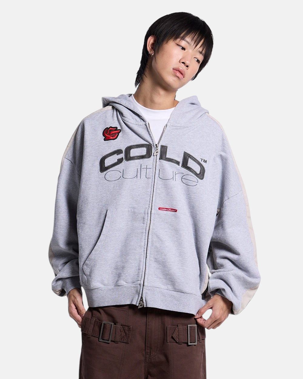 BIKER ZIP HOODIE HEATHER GREY - Cold Culture