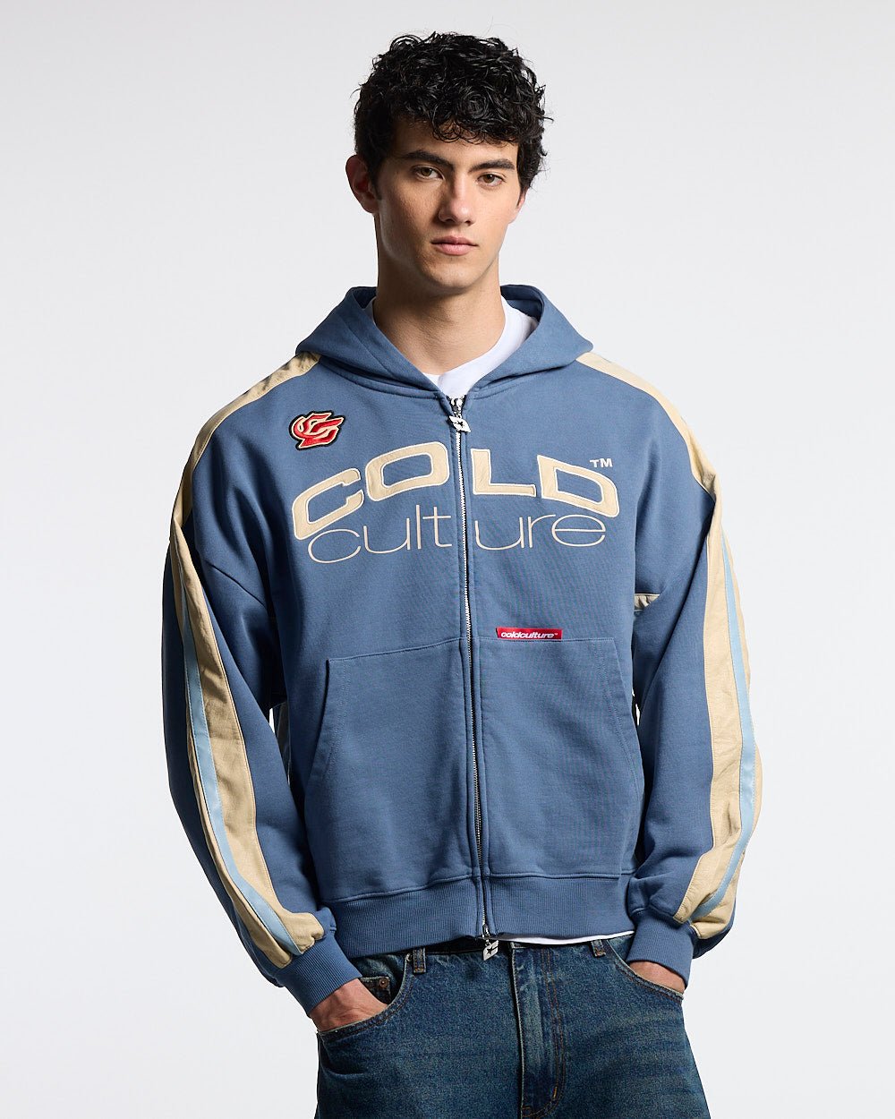 BIKER ZIP HOODIE NAVY - Cold Culture