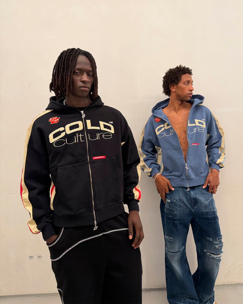 BIKER ZIP HOODIE NAVY - Cold Culture