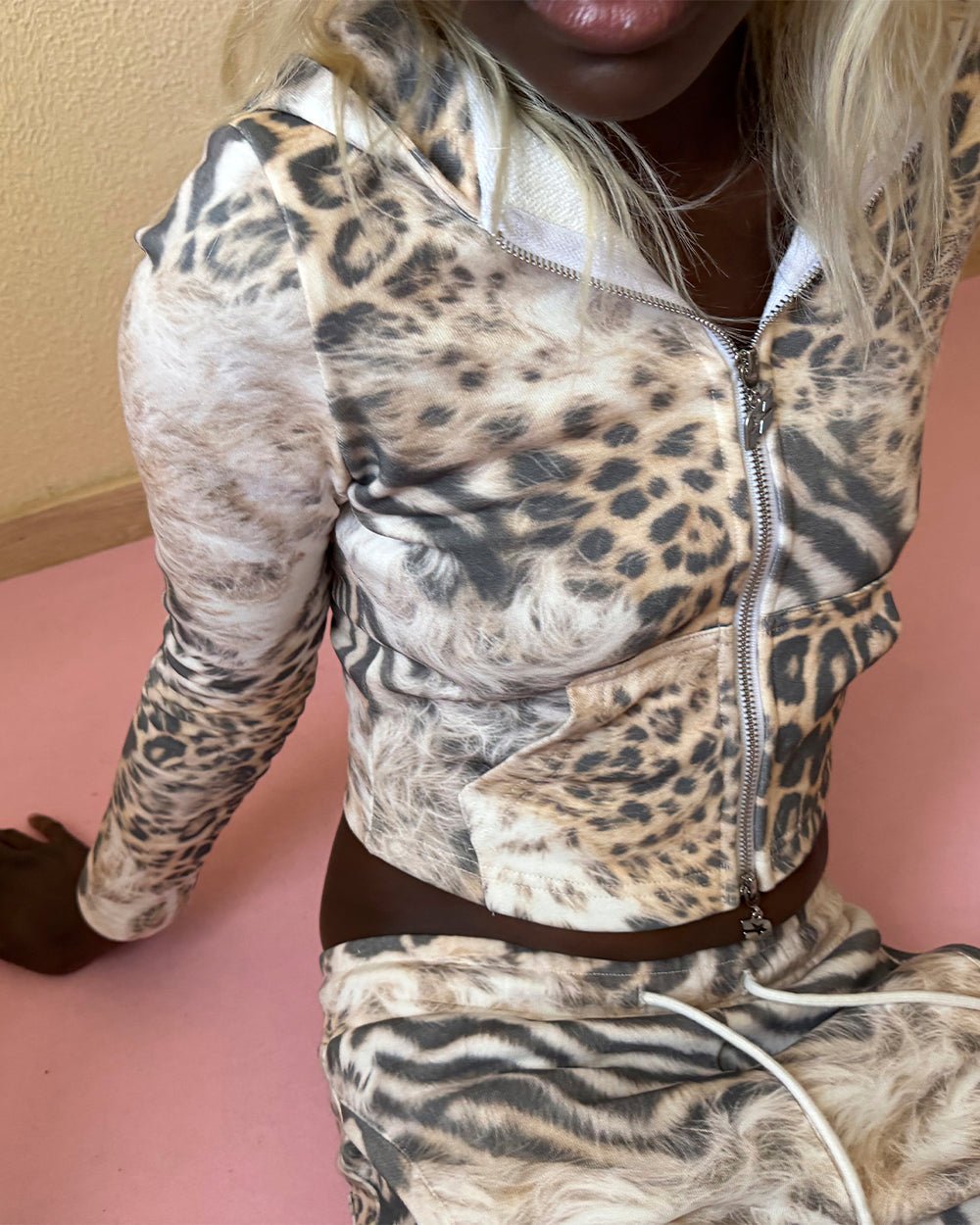 BLING ZIP HOODIE LEOPARD - Cold Culture