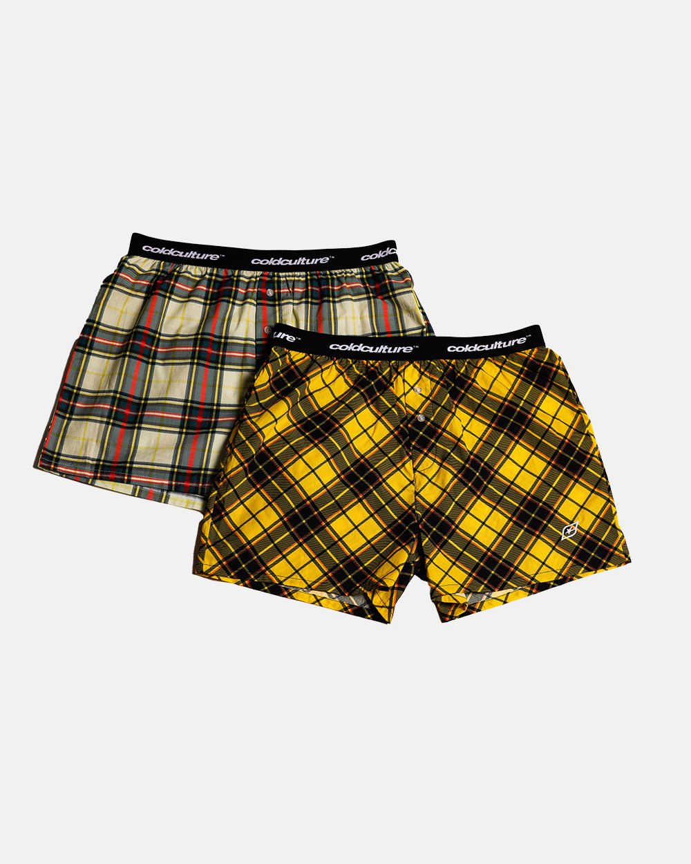 BOXERS SQUARES PACK YELLOW/CREAM TARTAN - COLD CULTURE