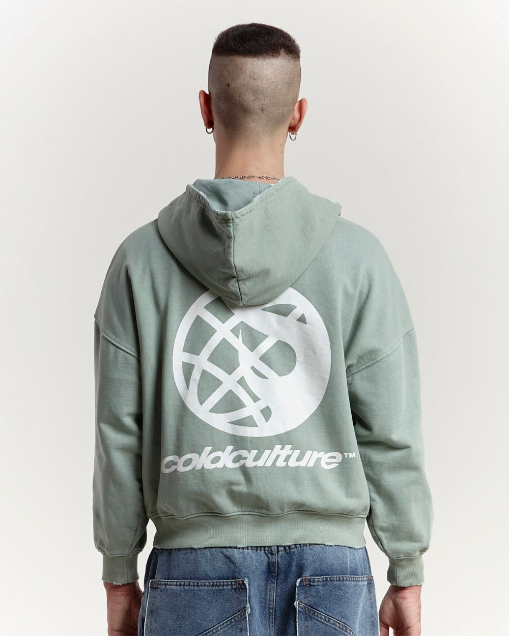 BURNING ZIP HOODIE +WASHED MARINE GREEN - COLD CULTURE