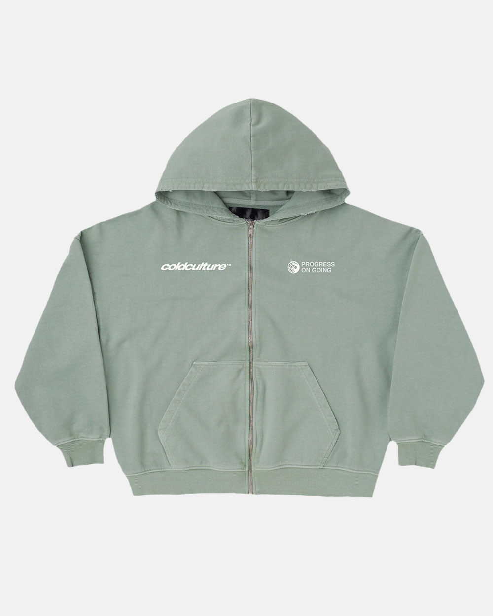 BURNING ZIP HOODIE +WASHED MARINE GREEN - COLD CULTURE