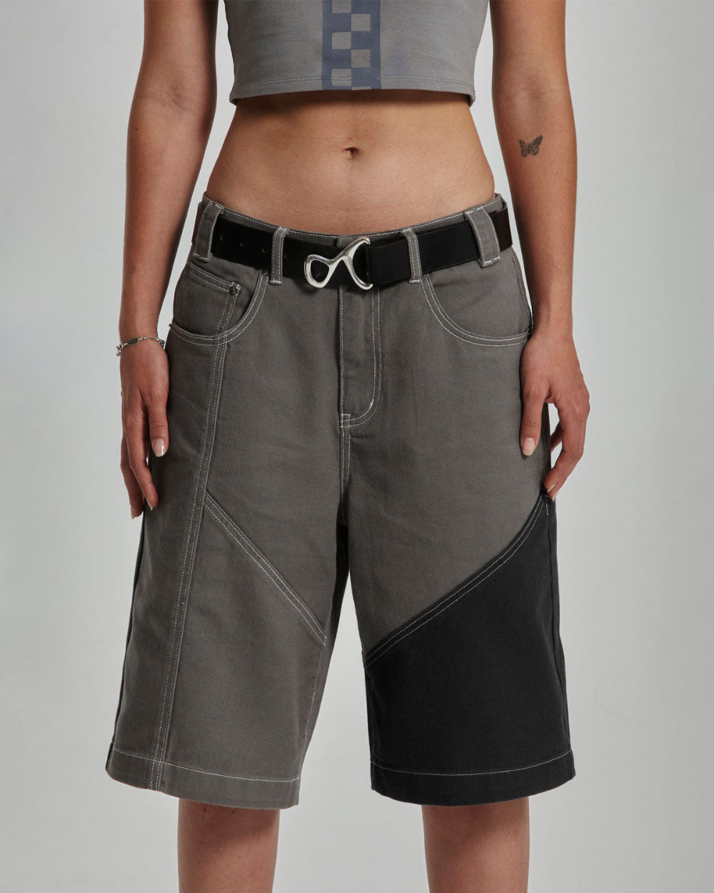 BUTTERFLY V2 SHORTS GREY/BLACK DENIM - COLD CULTURE