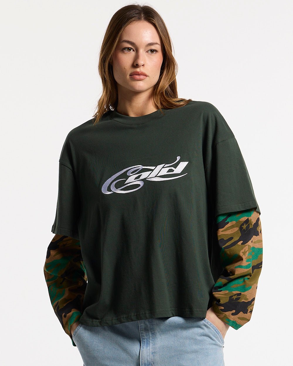 CAMO DOUBLE SLEEVE TEE DEEP FOREST - Cold Culture