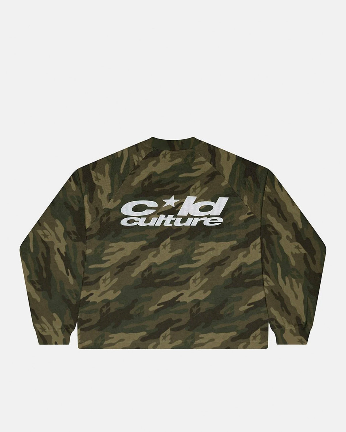 CAMO THERMAL LONGSLEEVE TEE GREEN - green camo longsleeve tee, back view - Cold Culture #packshot