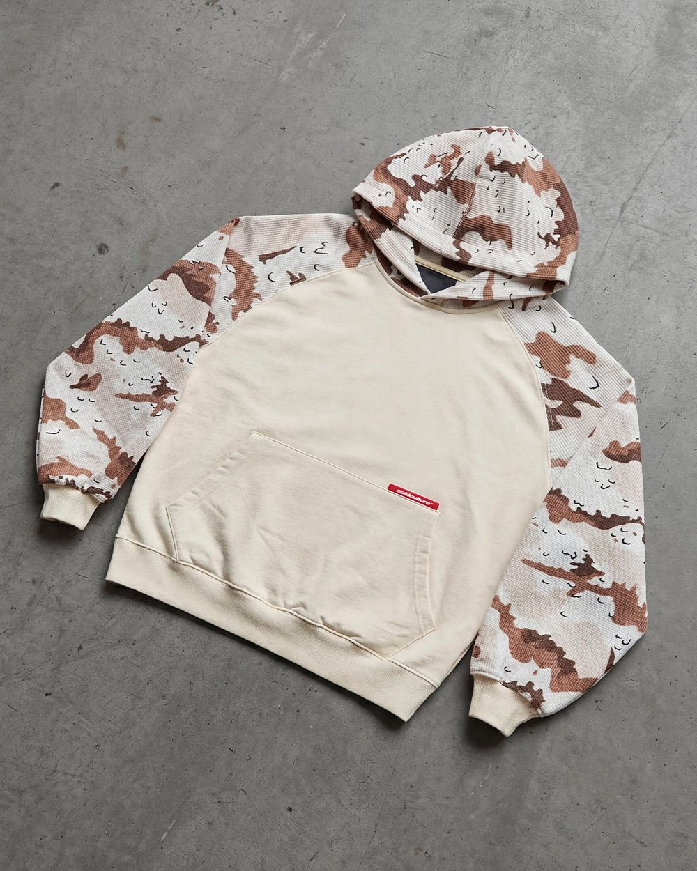 CHIPPED WAFFLE HOODIE BEIGE - Cold Culture
