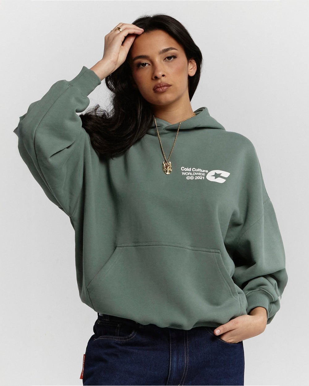 COLD LOGOS HOODIE ASH GREEN - COLD CULTURE