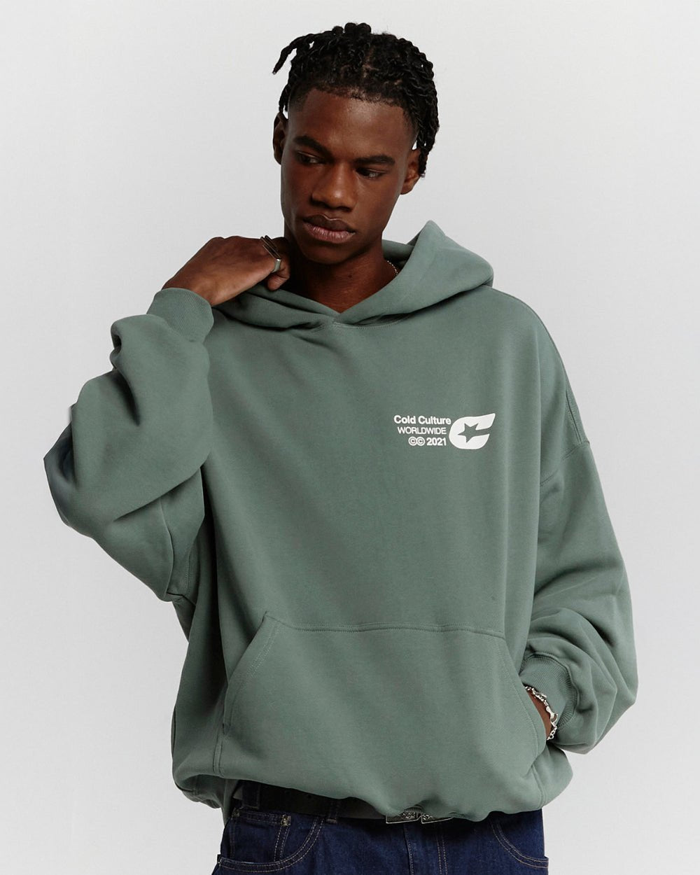 COLD LOGOS HOODIE ASH GREEN - COLD CULTURE