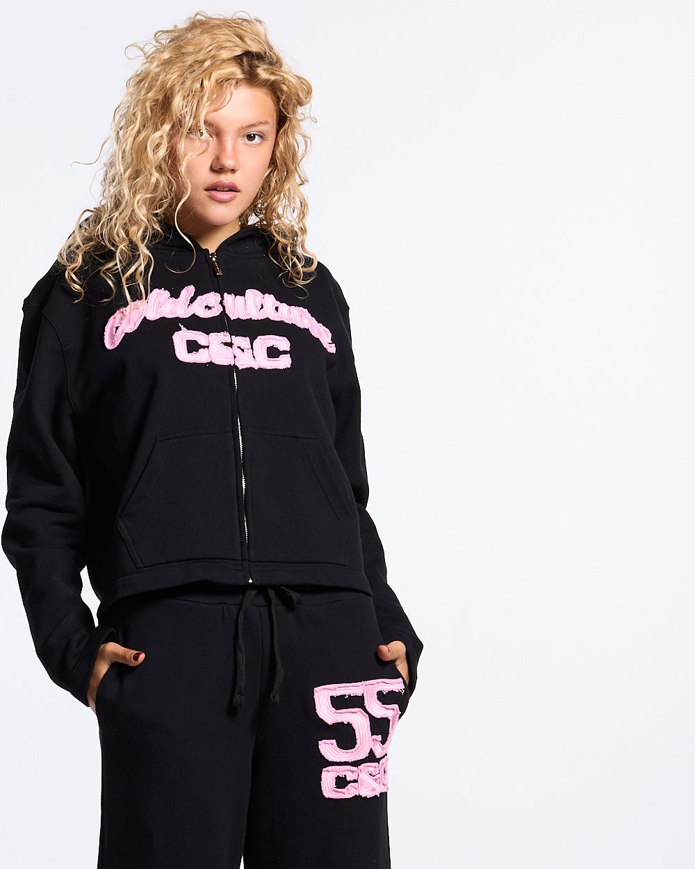 COLLEGE 55 ZIP HOODIE BLACK - Cold Culture