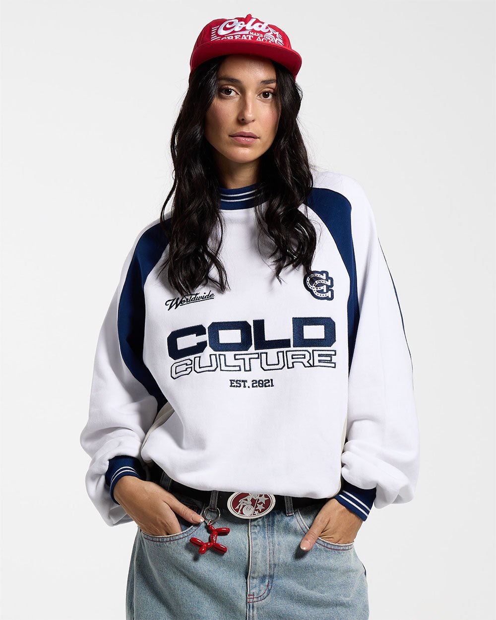 COWBOY VARSITY CREWNECK WHITE/BLUE - COLD CULTURE