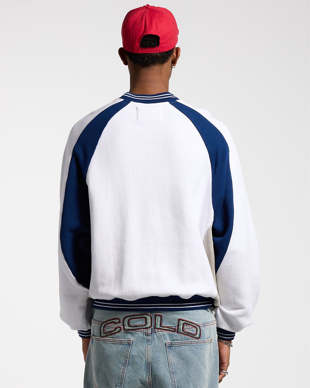 COWBOY VARSITY CREWNECK WHITE/BLUE - COLD CULTURE