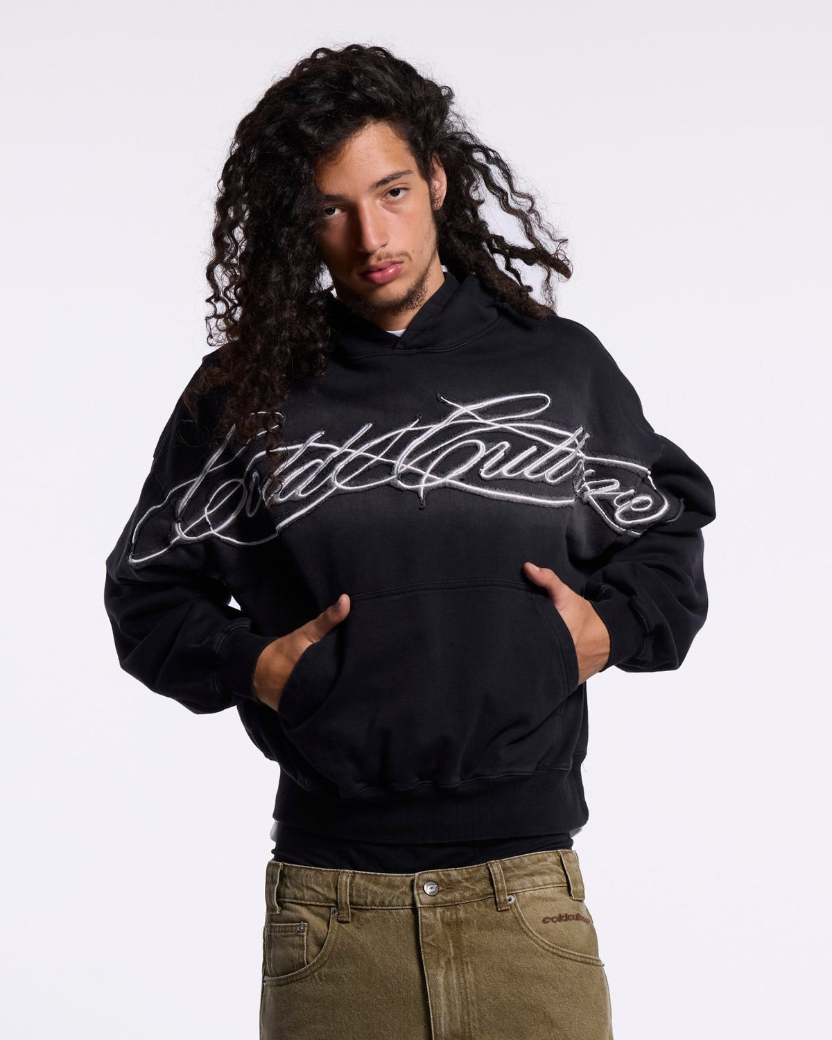 CROSSED DISTRESS HOODIE BLACK - Cold Culture