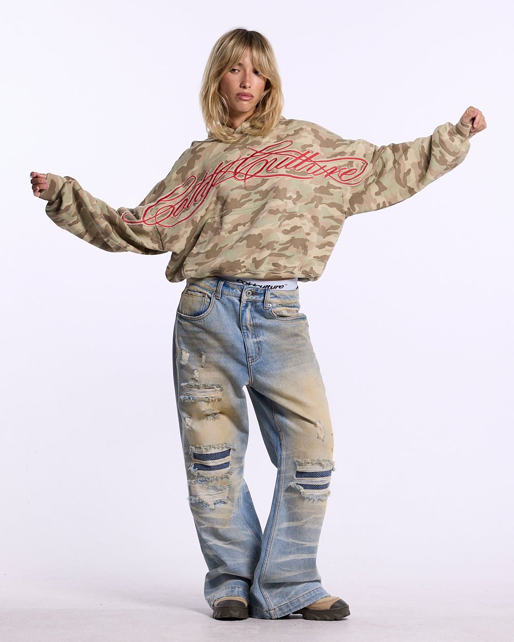 CROSSED DISTRESS HOODIE CAMO - Cold Culture