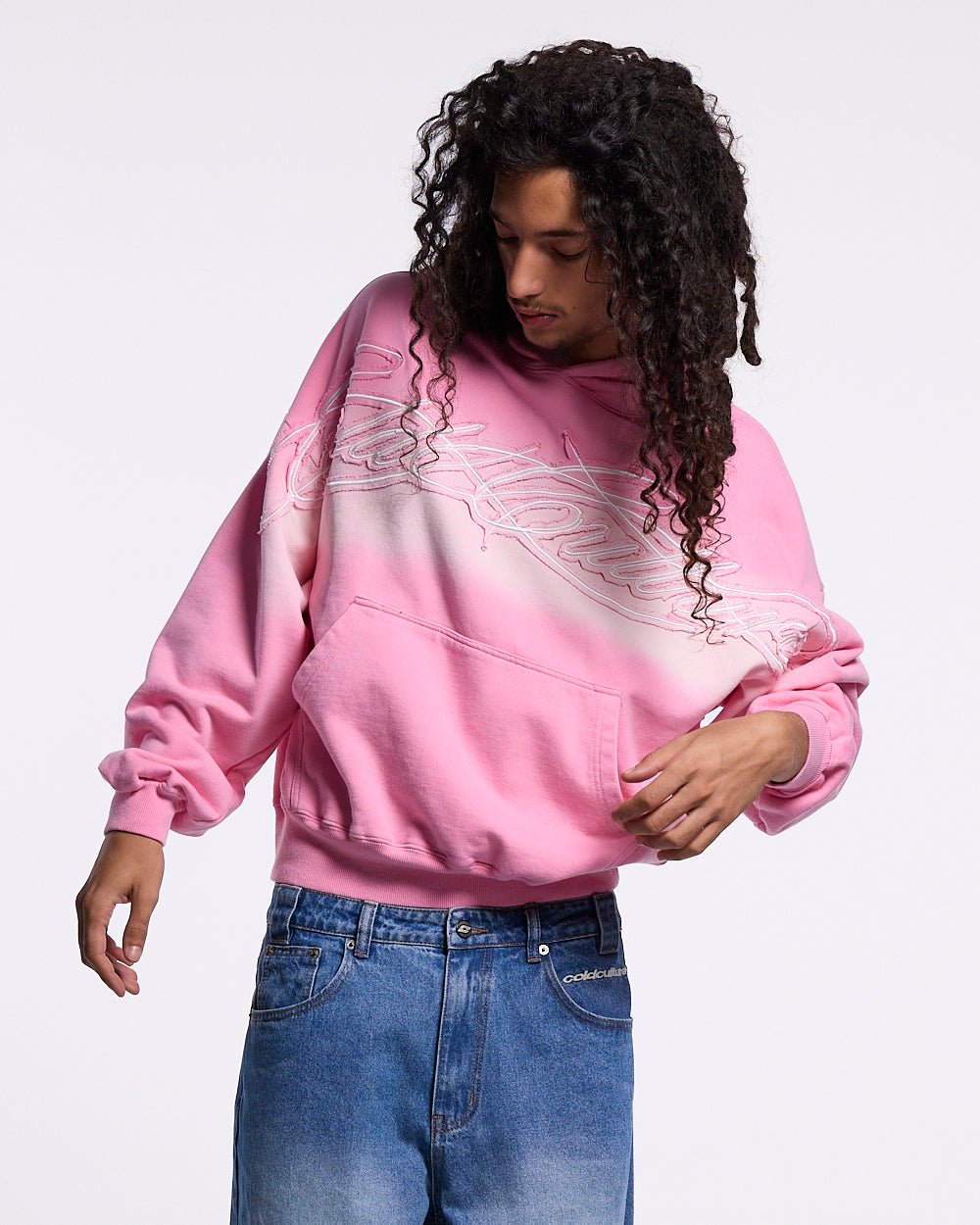 CROSSED DISTRESS HOODIE PINK - Cold Culture