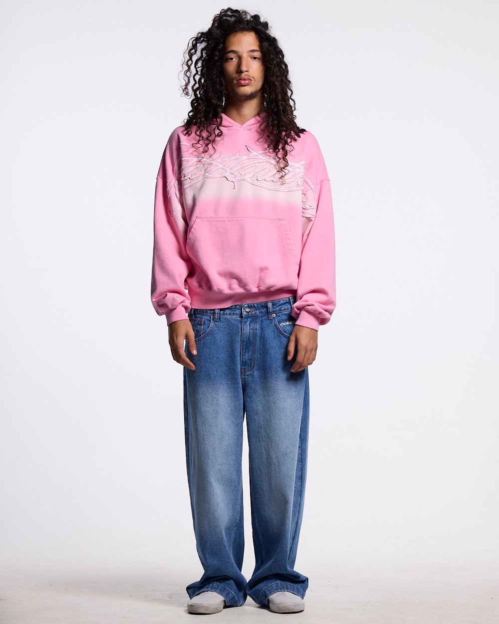 CROSSED DISTRESS HOODIE PINK - Cold Culture
