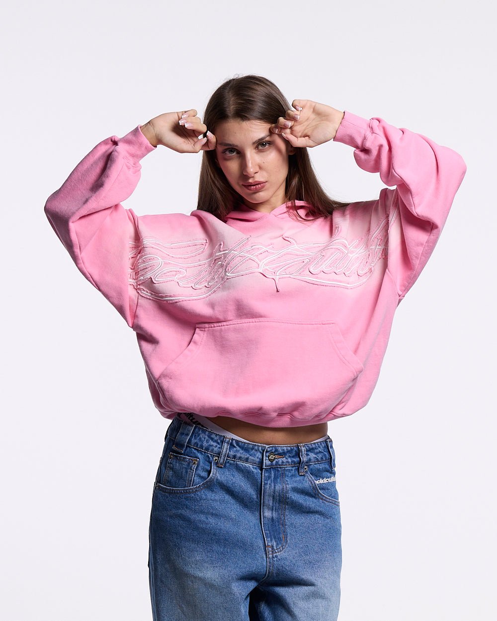 CROSSED DISTRESS HOODIE PINK - Cold Culture