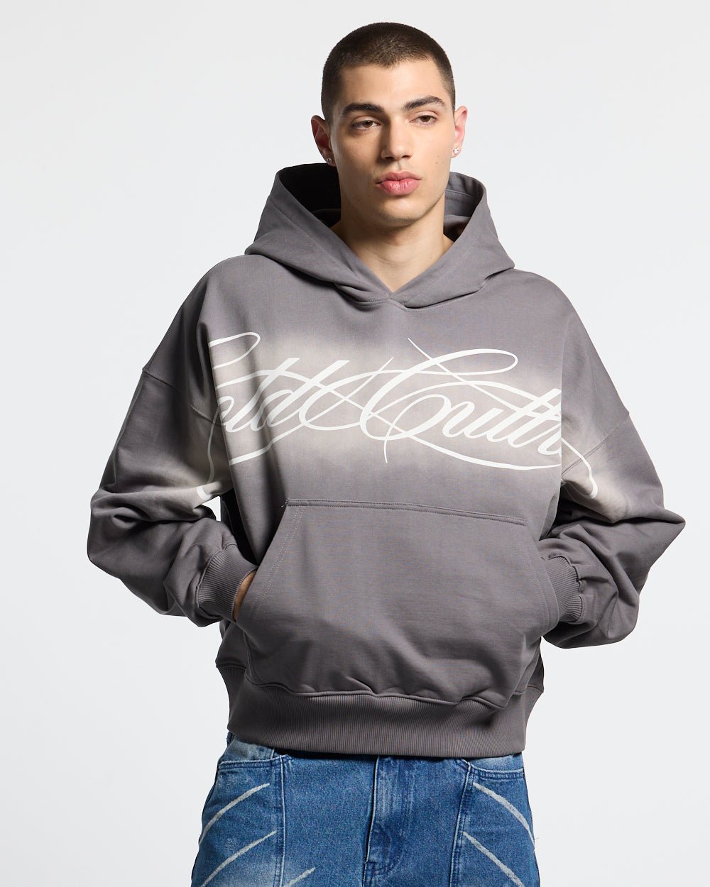 CROSSED SCRIPT HOODIE GREY - Cold Culture #man