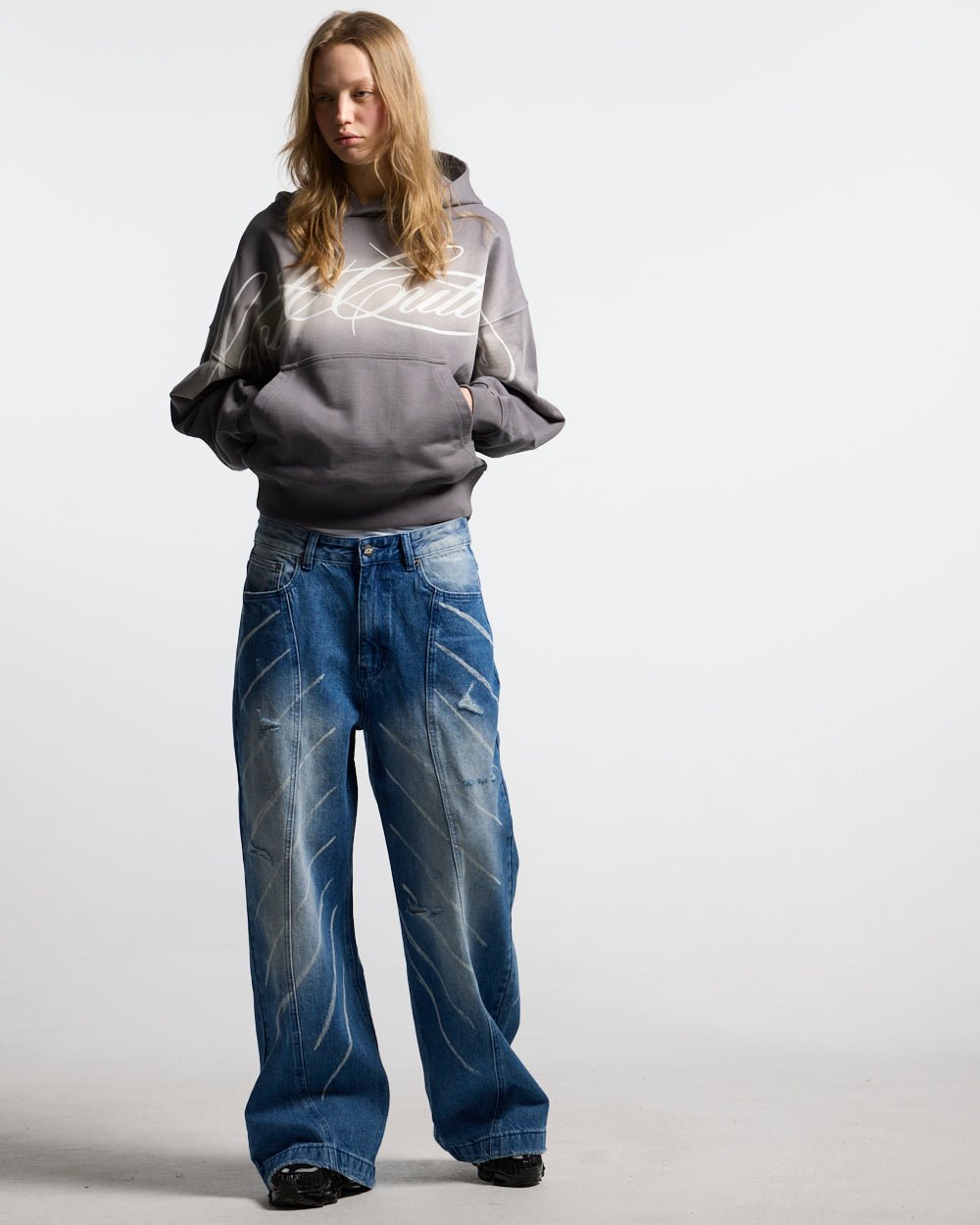 CROSSED SCRIPT HOODIE GREY - Cold Culture #woman