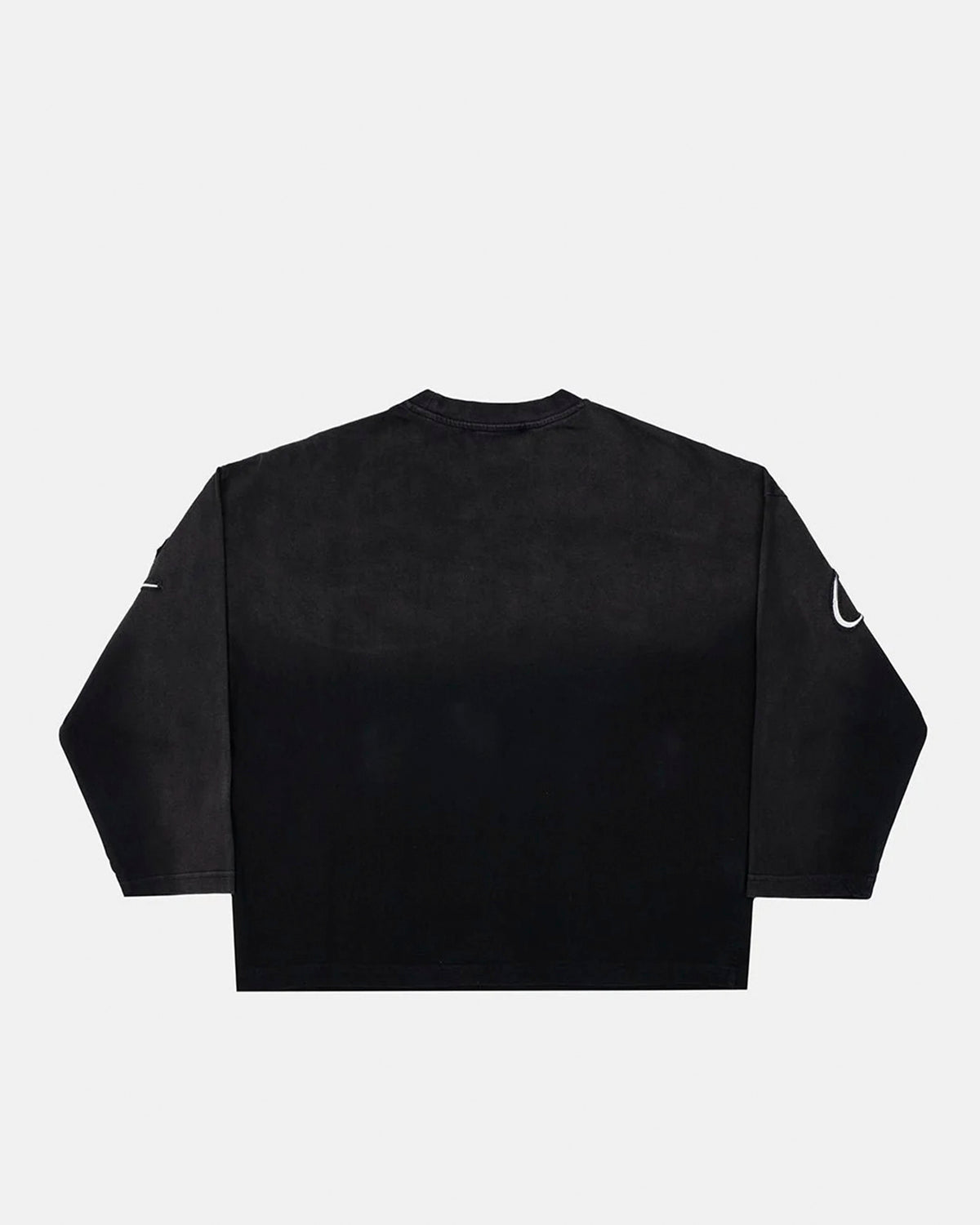 CROSSED SCRIPT LONGSLEEVE 2.0 BLACK - black script print longsleeve tee, back view - Cold Culture #packshot