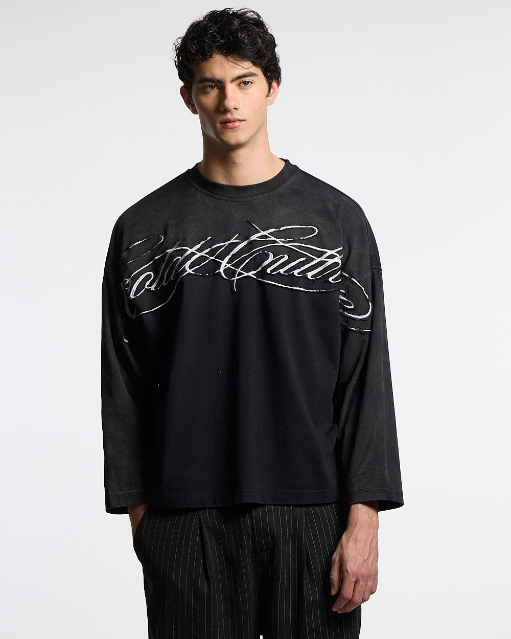 CROSSED SCRIPT LONGSLEEVE 2.0 BLACK - Cold Culture