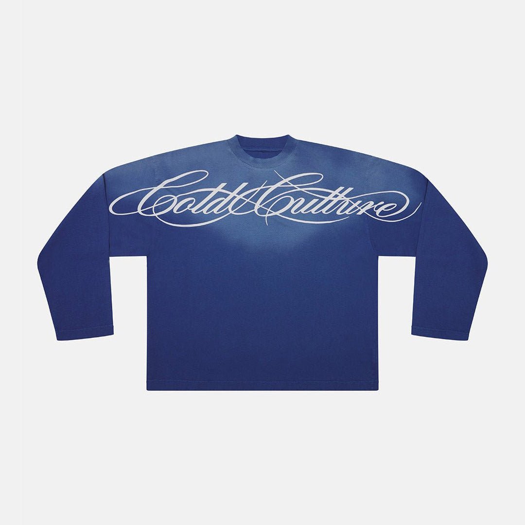 CROSSED SCRIPT LONGSLEEVE VIBRANT BLUE - Cold Culture