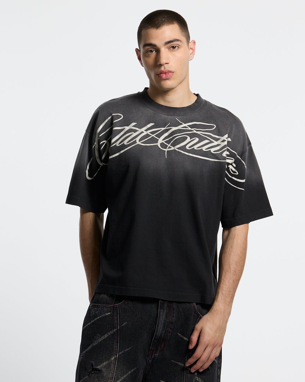 CROSSED SCRIPT TEE BLACK - Cold Culture