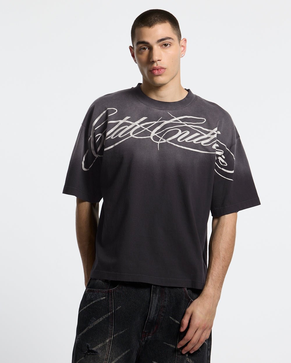 CROSSED SCRIPT TEE BLACK - Cold Culture