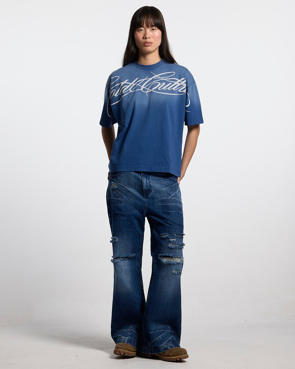 CROSSED SCRIPT TEE BLUE - Cold Culture