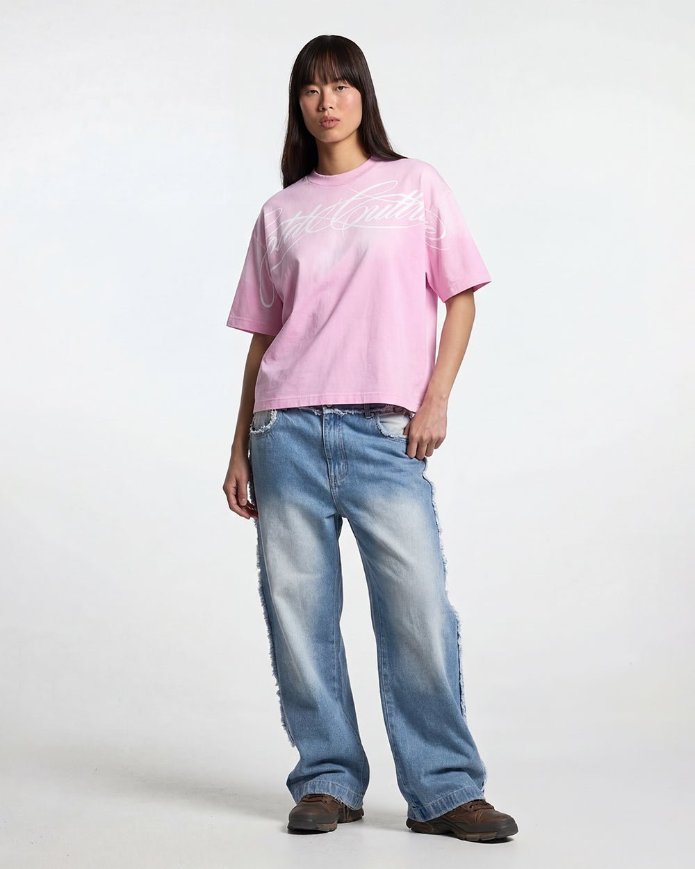 CROSSED SCRIPT TEE PINK - Cold Culture