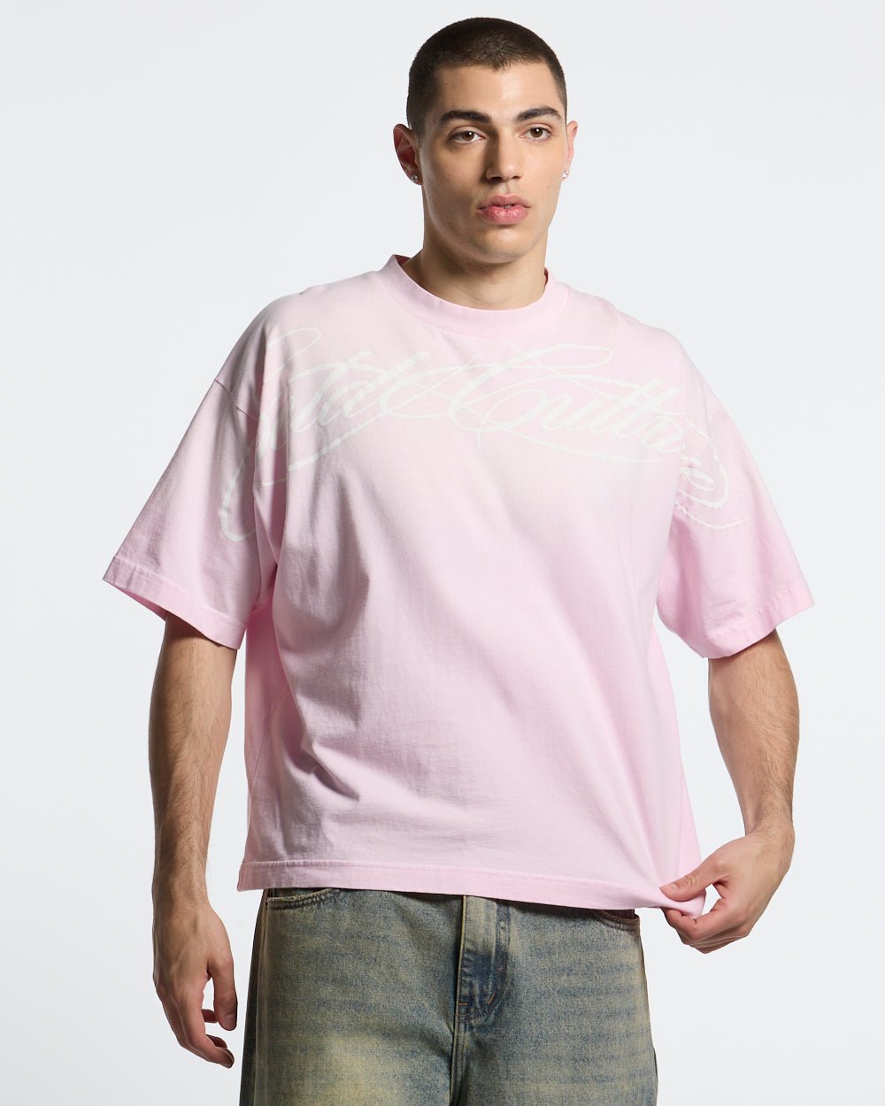 CROSSED SCRIPT TEE PINK - Cold Culture