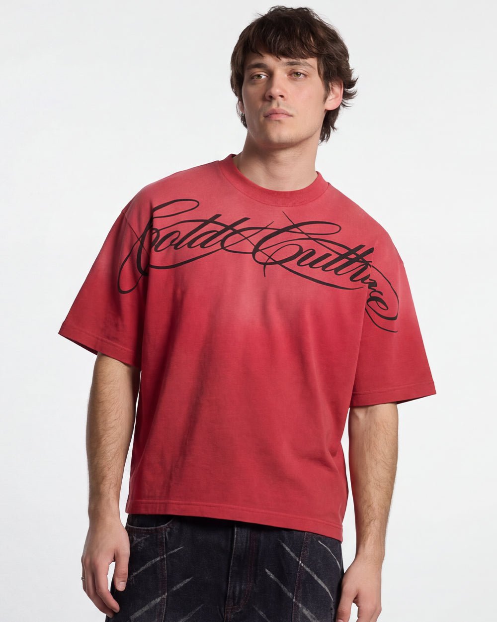 CROSSED SCRIPT TEE RED - Cold Culture