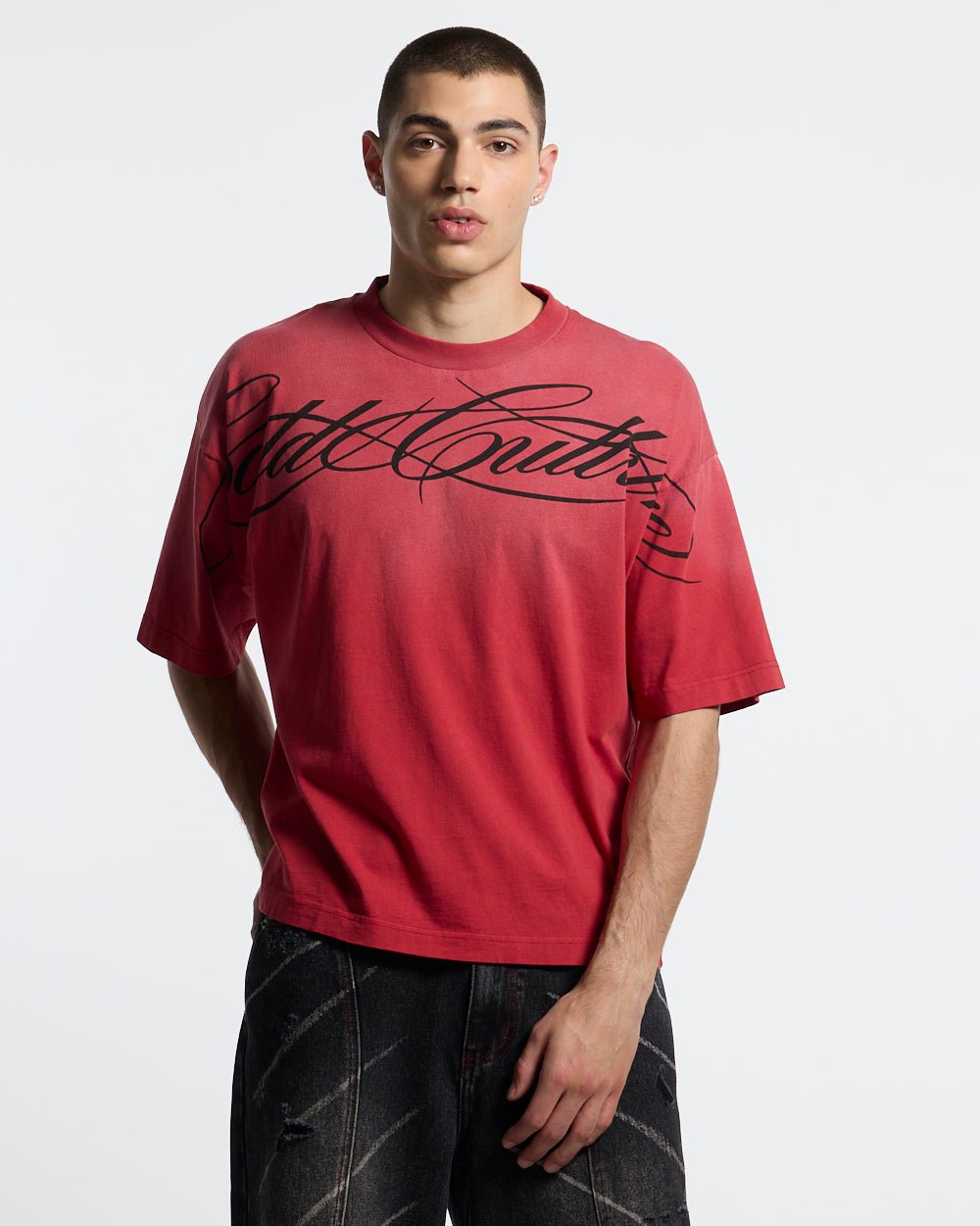 CROSSED SCRIPT TEE RED - Cold Culture