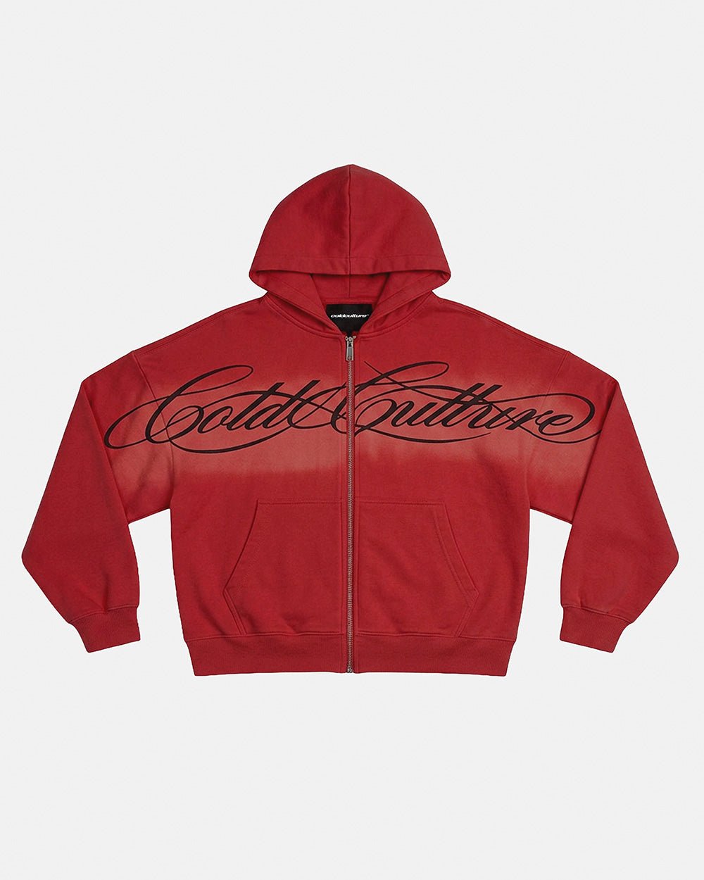 CROSSED SCRIPT ZIP HOODIE RED - Cold Culture