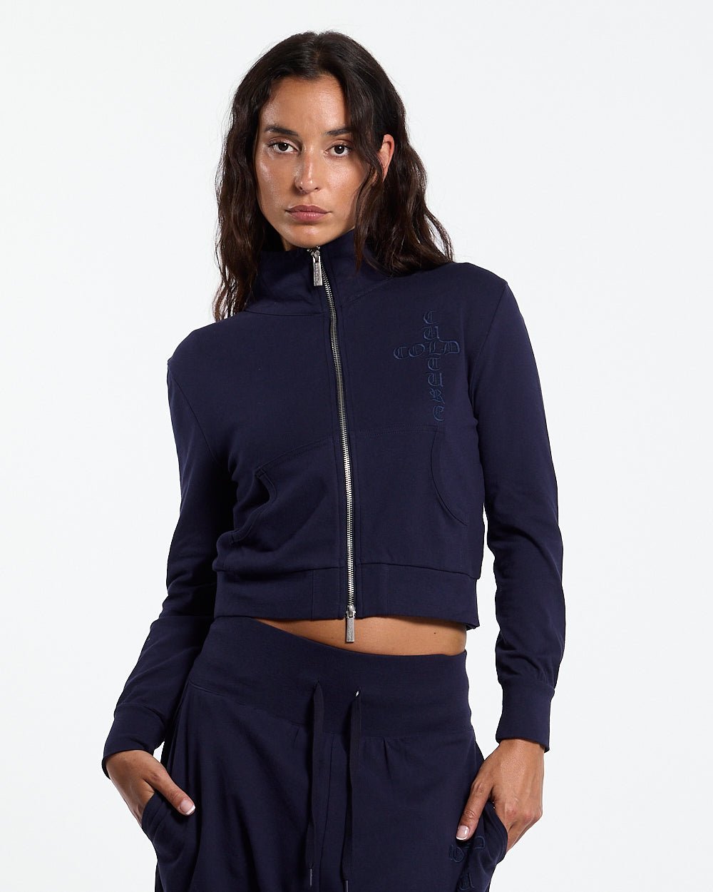 CROSSED ZIP HOODIE WOMAN NAVY - Cold Culture