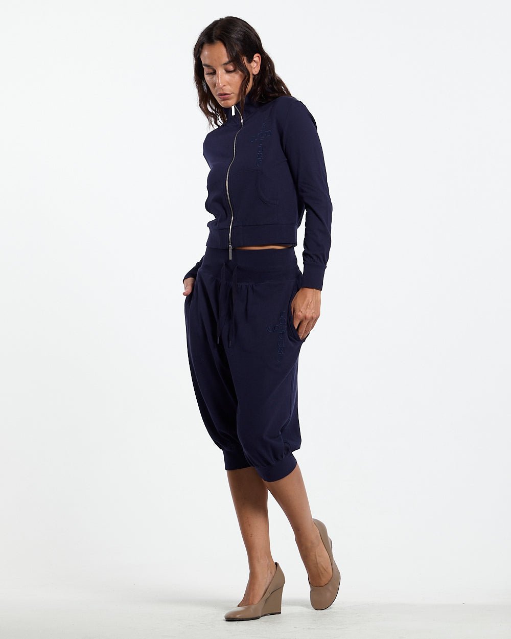 CROSSED ZIP HOODIE WOMAN NAVY - Cold Culture