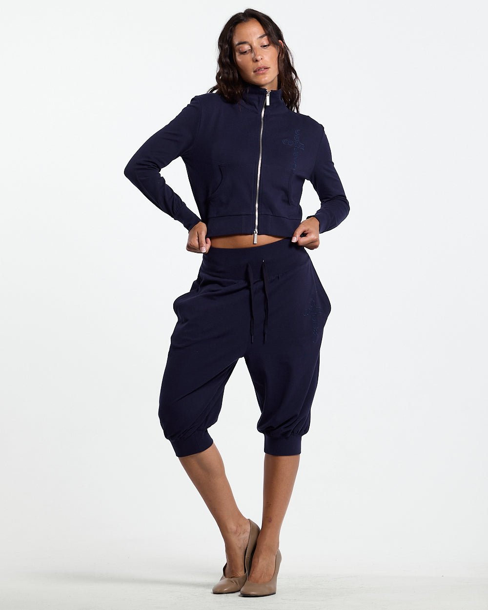 CROSSED ZIP HOODIE WOMAN NAVY - Cold Culture