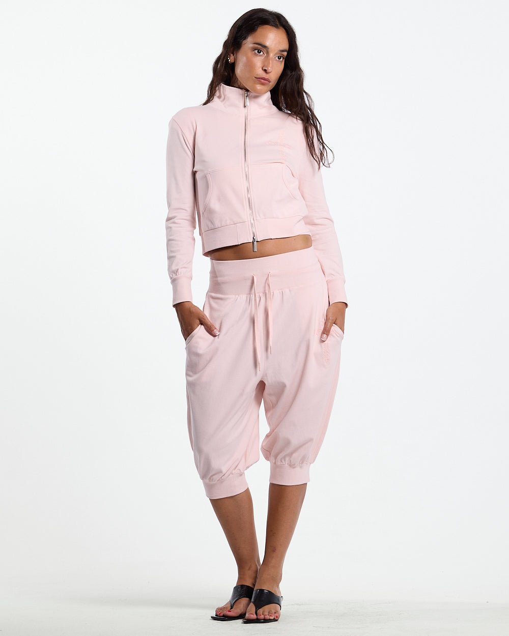 CROSSED ZIP HOODIE WOMAN PINK - Cold Culture