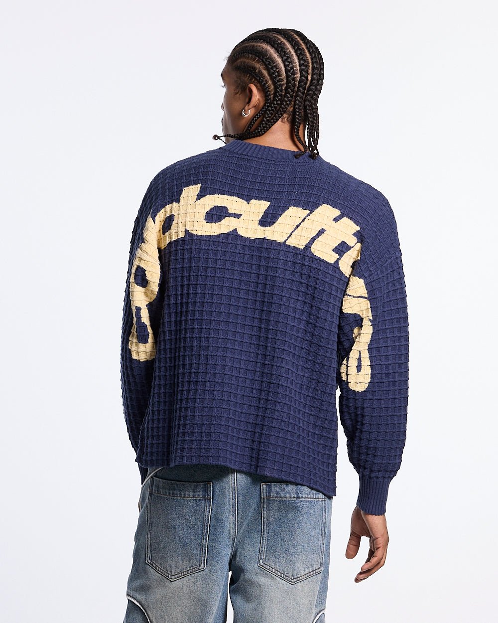 CRUNCHY WAFFLE KNIT NAVY AND YELLOW - Cold Culture