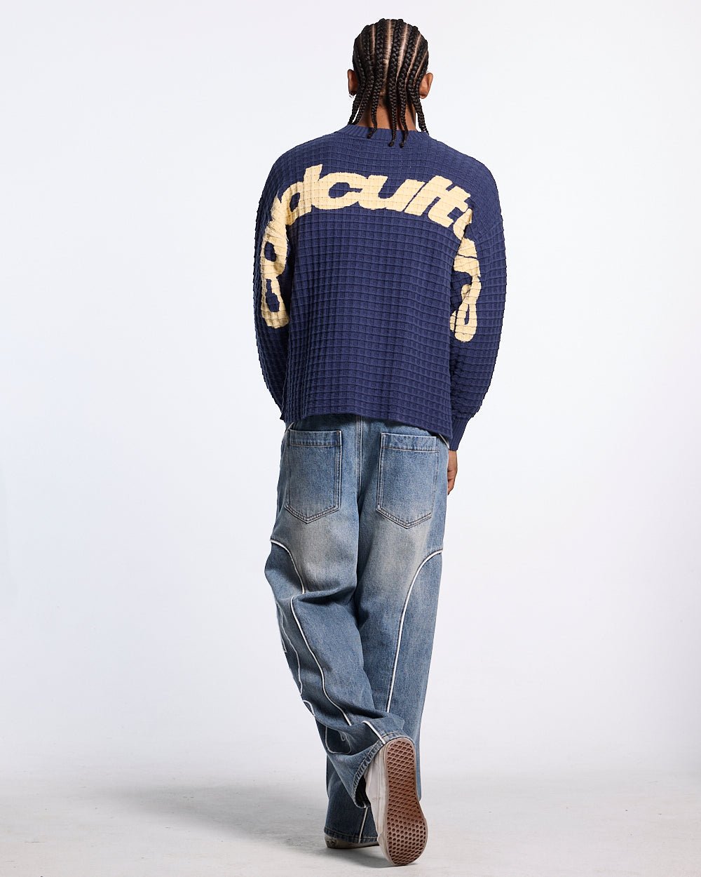 CRUNCHY WAFFLE KNIT NAVY AND YELLOW - Cold Culture