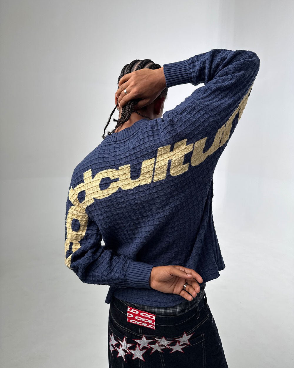 CRUNCHY WAFFLE KNIT NAVY AND YELLOW - Cold Culture