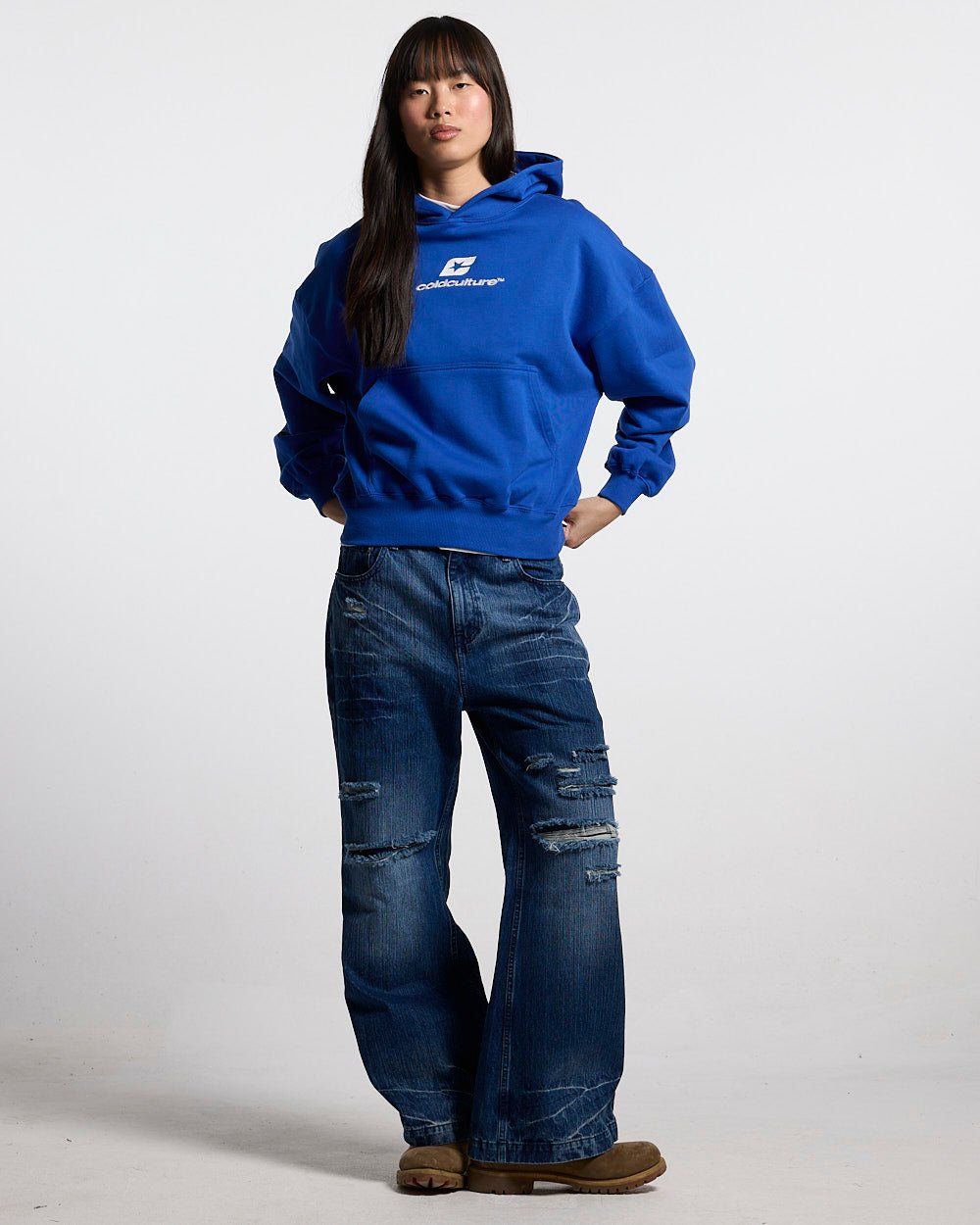 CURVED HOODIE BLUE - Cold Culture