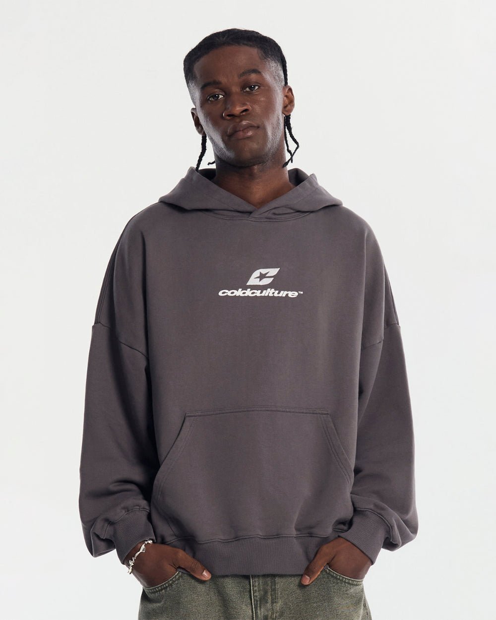 CURVED HOODIE HEAVY GREY - COLD CULTURE