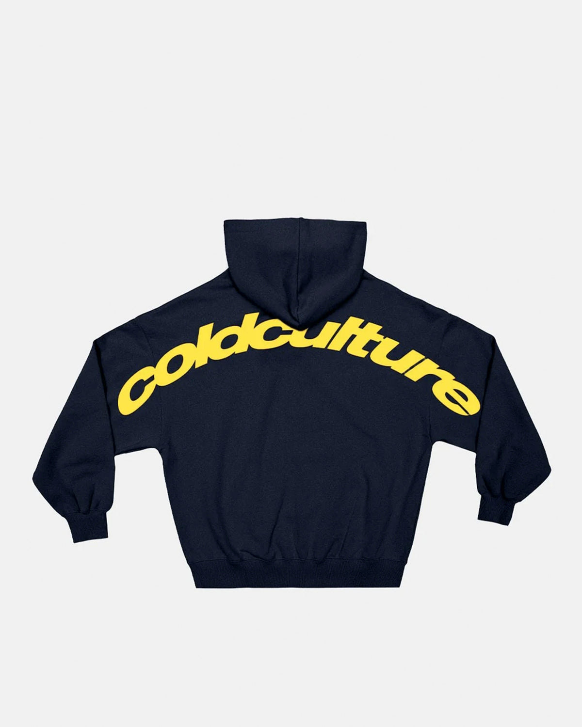 CURVED HOODIE MIDNIGHT BLUE - navy blue oversized hoodie, back view - Cold Culture #packshot