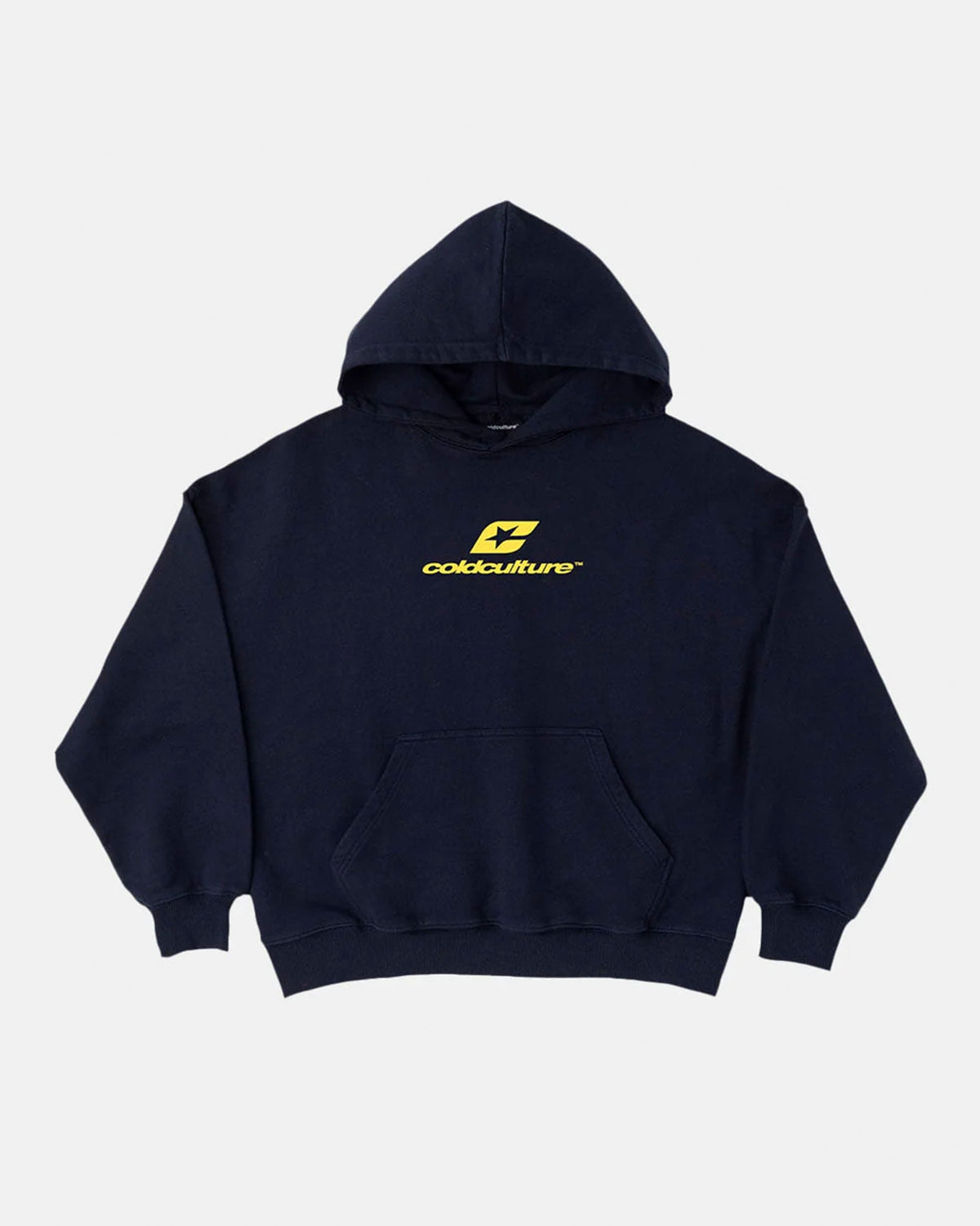 CURVED HOODIE MIDNIGHT BLUE - navy blue oversized hoodie, front view - Cold Culture #packshot