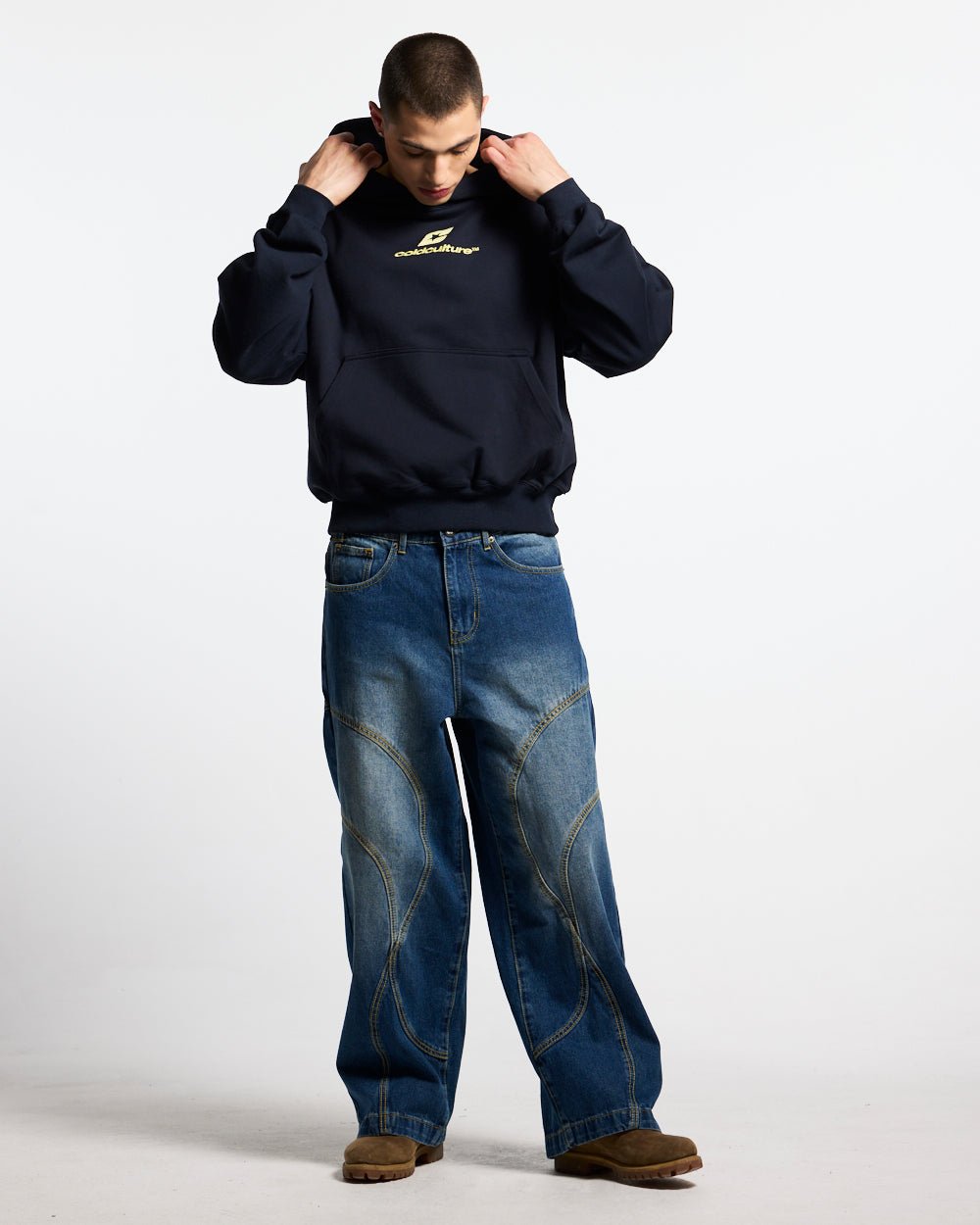 CURVED HOODIE MIDNIGHT BLUE - Cold Culture